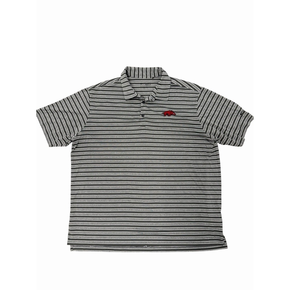 Arkansas Razorbacks Shirt Mens 2XL Gray Striped NCAA Golf Columbia Golf Polo
